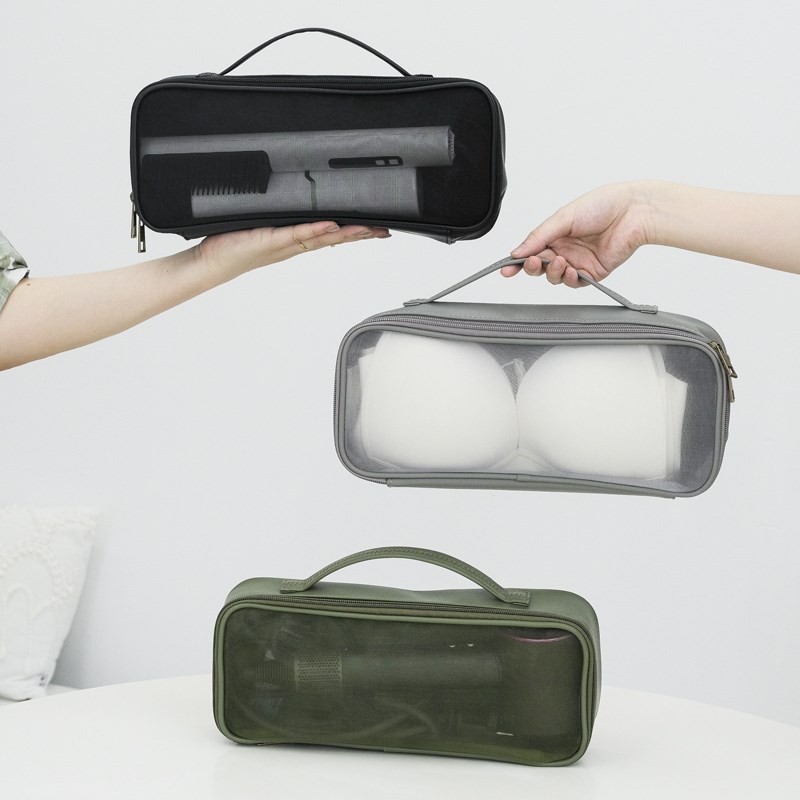 徕F戴sen吹风机可视网片pu收纳袋研学旅行内衣卷发棒直板夹保护套