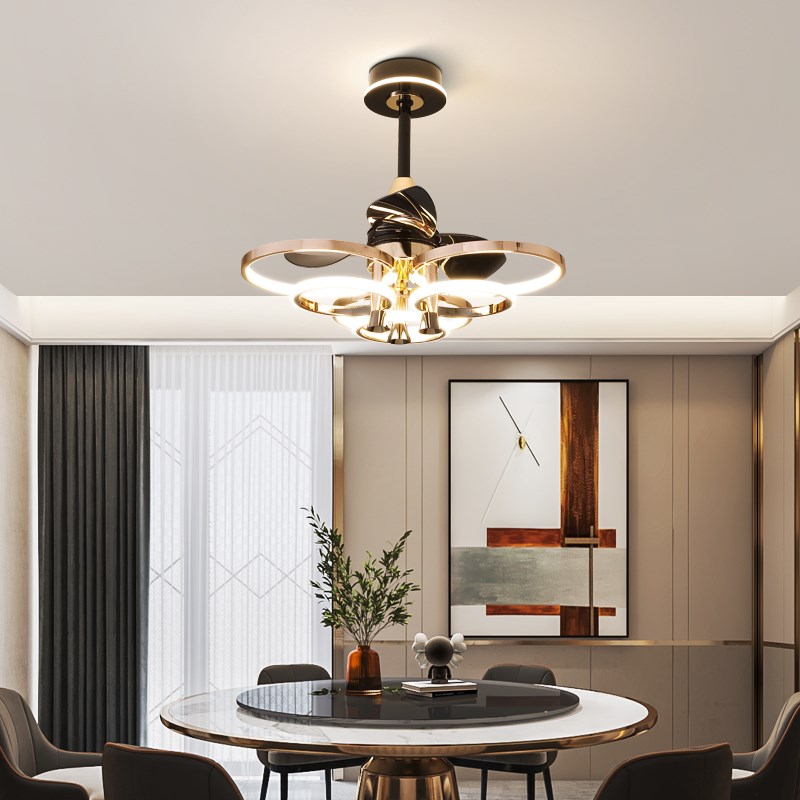 餐厅风扇灯现代轻奢客q厅卧室吊扇灯家用智能饭厅餐桌变频风扇吊