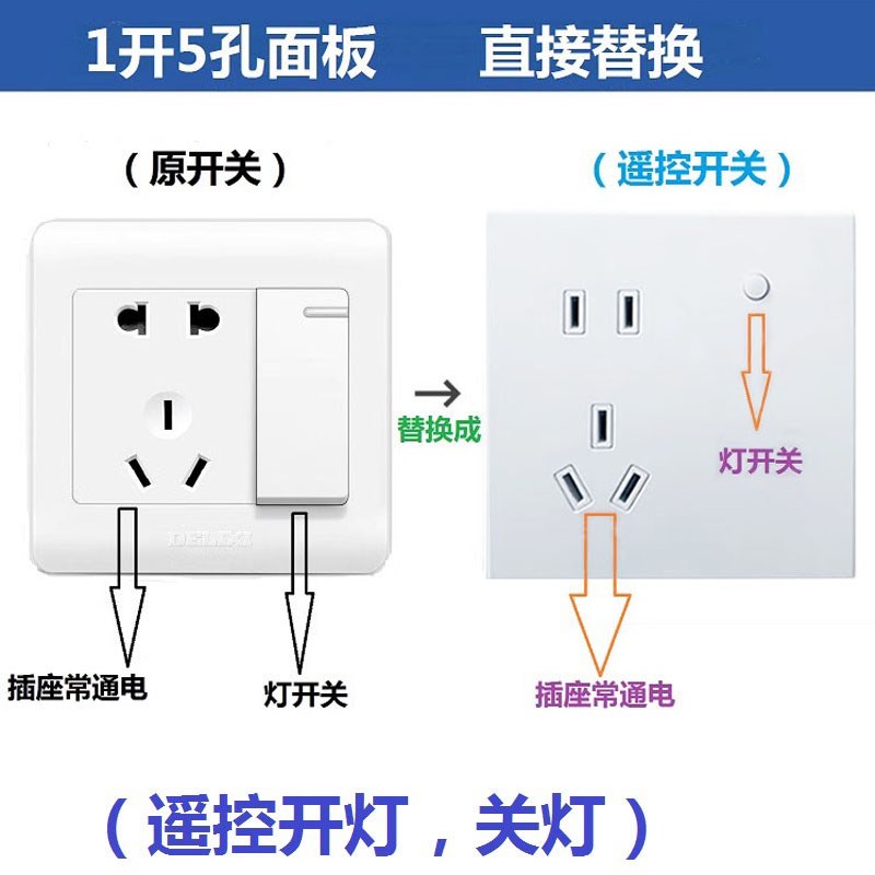 无线遥控开关暗装86型墙壁一开五孔免布线22N0v电灯双控随意贴开