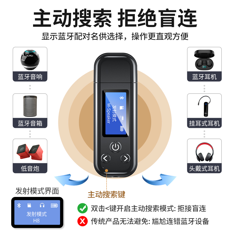 数显蓝牙音频适配器5.0转音箱响功放机蓝牙接收器无线车载台式电