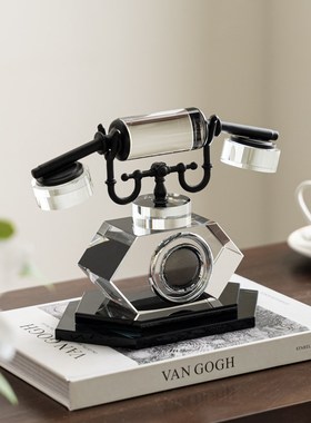 现代轻奢高级感水晶电话机摆件客厅电视柜办公室桌面样板间装饰品