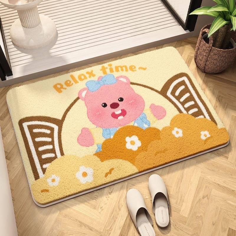 卡通可爱线条小狗仿羊绒地垫吸水防滑垫浴室厕所门口脚垫房间地毯