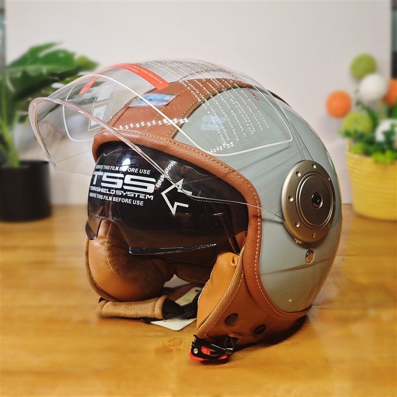 双镜3C复古头盔四季男女通用四比三盔电动车摩托车电动自行车头盔