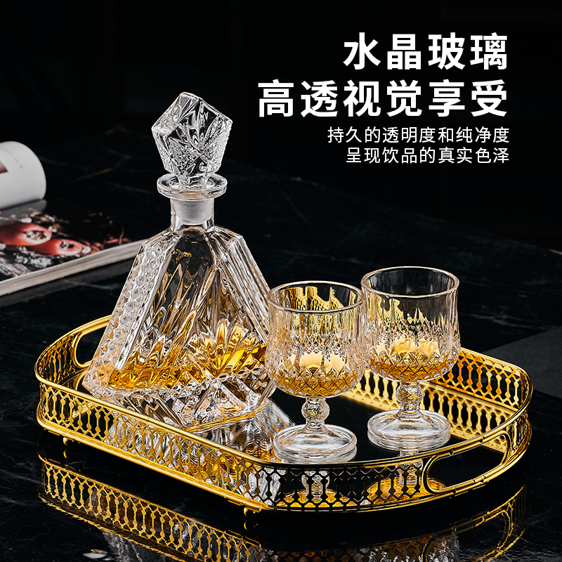 水晶玻璃红酒杯家用复古白兰地杯钻石高脚啤酒杯威士忌洋酒杯套装