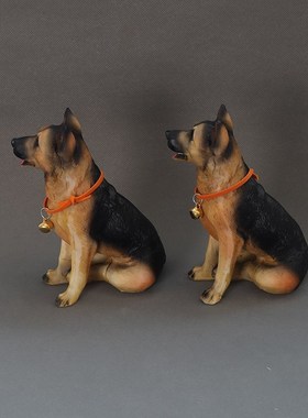 仿真警犬狼狗小摆件德国黑贝玩偶手工艺品汽车装饰品假山盆栽造景