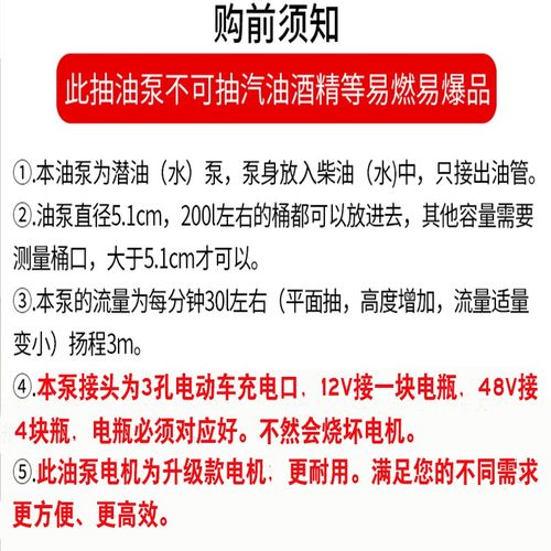 抽油泵柴油12V48V60V抽水泵电动小型电动车三孔插头抽油器加油机