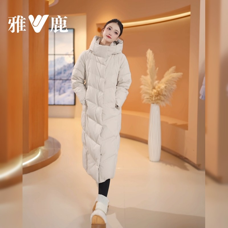 雅鹿中长款羽绒服女新年冬季新款过膝连帽加厚修身显瘦外套潮