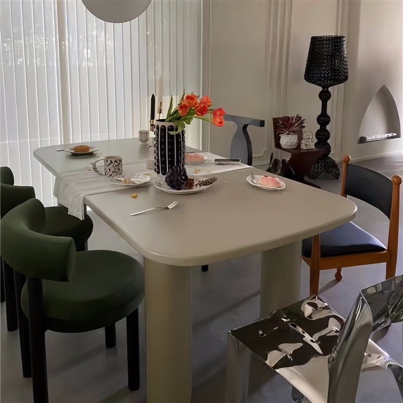 法式奶油风实木长方形餐桌现代简约烤漆餐桌复古时尚极简家用桌子