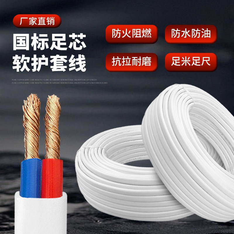 国标足米护d套线2芯电线软线家用RVVB平行线1.5 2.5 4 6平方电源