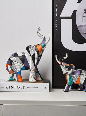 欧美创意炫彩大象摆件家居客厅电视柜酒柜玄关隔断装饰.艺术品摆