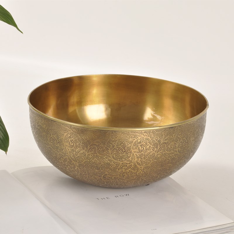 欧式奢华黄铜果盘果篓 进口手工复古G大果碗家用收纳装饰家居摆件