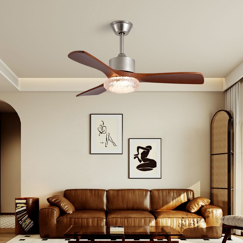 中古风餐厅吊灯复古胡桃木色客厅灯卧室灯实木P智能变频家用风扇