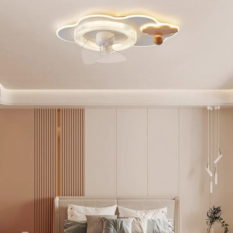 云朵摇头风扇灯北欧新款现代简约卧室家用电扇一体T儿童房吸顶灯