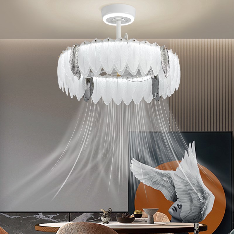 法式奶油a风吊灯后现代客厅餐厅吊扇灯轻奢羽毛隐形智能变频风扇