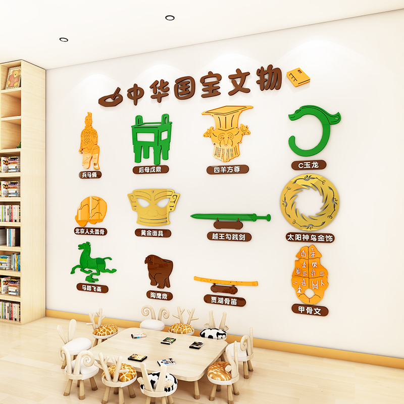 中华国宝传统文化墙面装s饰幼儿园教室楼梯主题环创布置成品墙贴