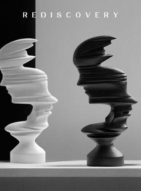 现代简约黑白轻奢售楼部酒店玄关电视柜树脂装饰品抽象人物摆件