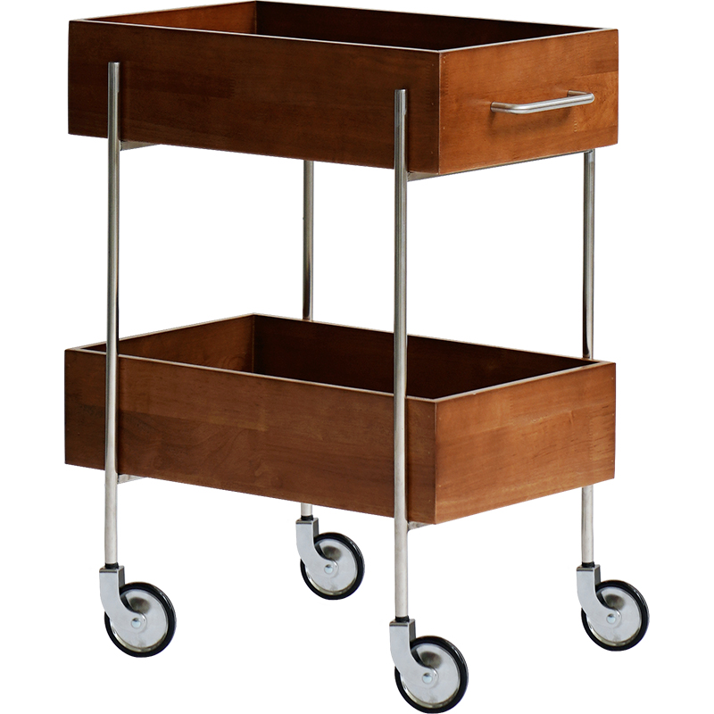 ASO那所 中古不锈钢小推车可移动双层置物架原木客厅沙发边几