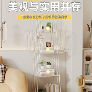 奶油风儿童书架落地客厅置物架简易家用书柜铁艺收纳飘窗柜卧室架