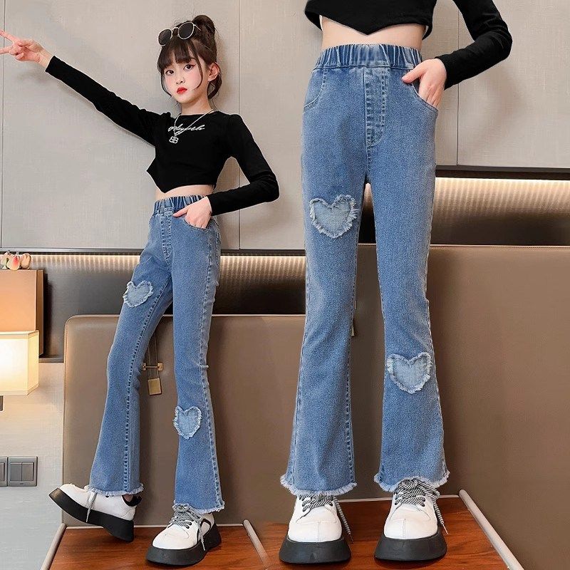 童装女童牛仔裤春秋新款弹力中大童韩版宝宝洋派女孩喇叭裤子