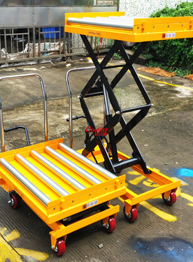 直销PTS350脚踩式模具平台350kg升1.3米带滚筒电动移动式平台车