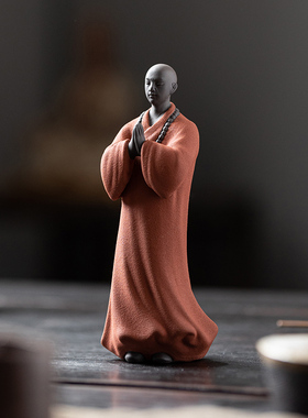 禅意手工艺品紫砂精品茶宠小和尚人物摆件K创意茶空间造景装饰摆