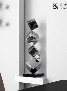 现代简约b几何不锈钢雕塑艺术品轻奢高级酒店大堂玄关壁龛桌面摆