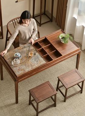 纯实木简约家用客厅茶桌椅组合新中式新款高端乌金木黑胡桃木