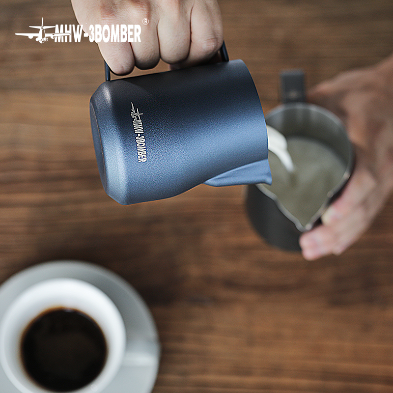 MHW轰炸机拉花杯 涡o轮打奶缸 不锈钢打奶泡450ml 意式咖啡奶泡杯