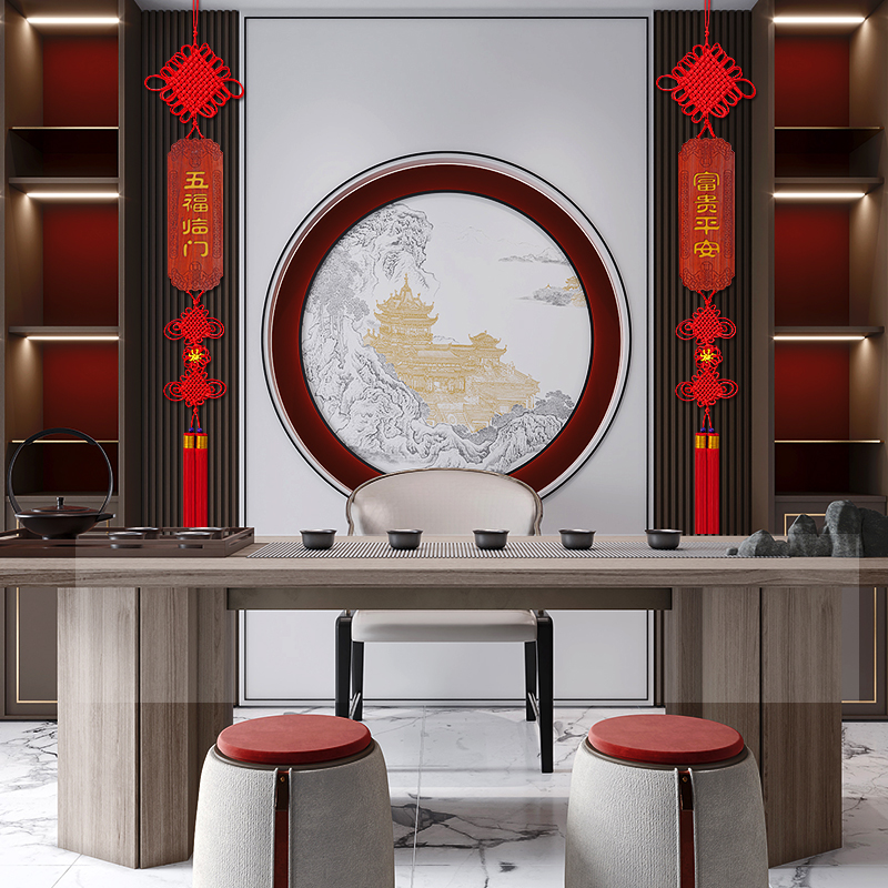 2023新款桃木中国结挂饰客w厅高档大号乔迁玄关装饰电视墙新年挂