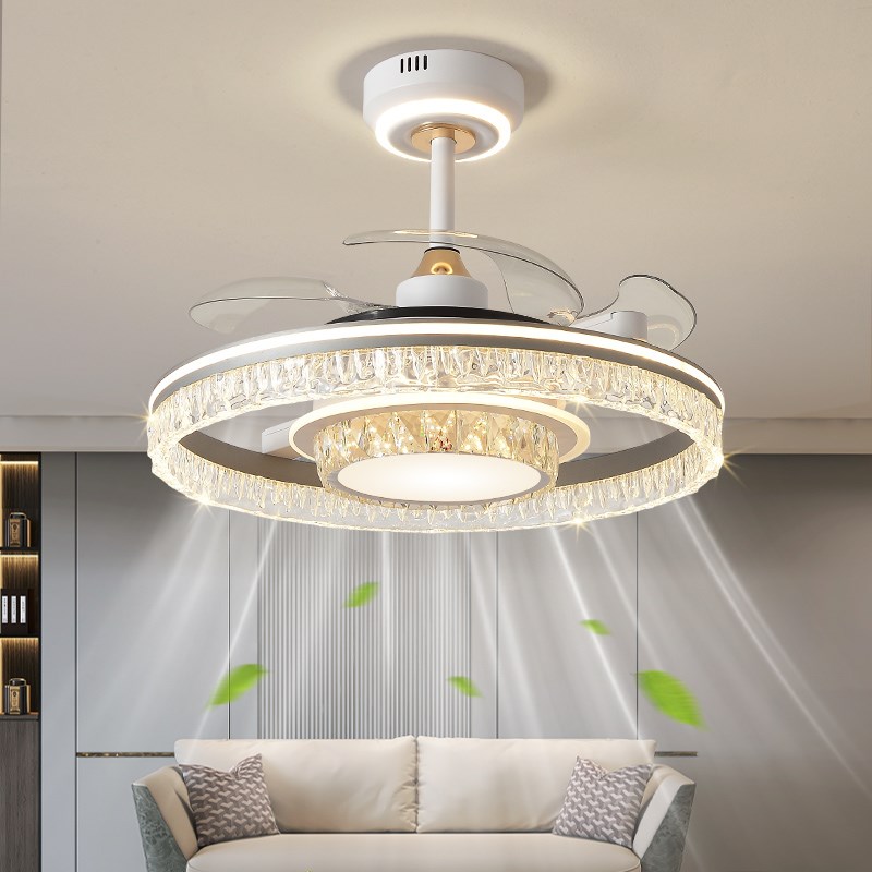 吊扇灯饭厅吊灯j轻奢高级感现代简约大气水晶客厅主灯吊扇灯卧室