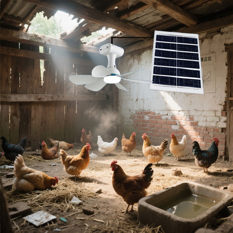 太阳能风扇灯牲畜棚专用养殖场降温防水多档风速U猪牛羊狗鸡吊扇
