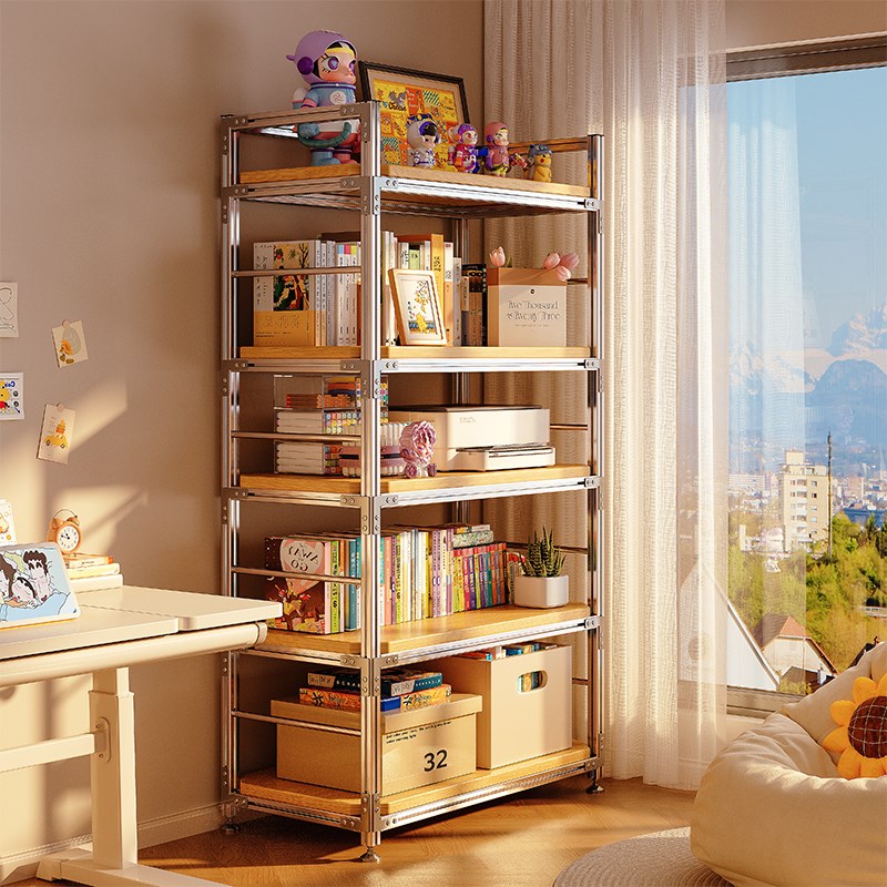 铝型材书架落地置l物架多层收纳架子货架儿童一体靠墙学生简易书