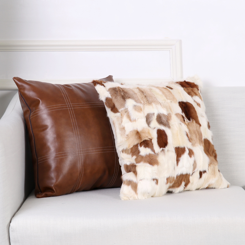 新古典样板间纯羊毛抱枕欧式x简约客厅沙发靠垫真皮毛靠包腰枕含