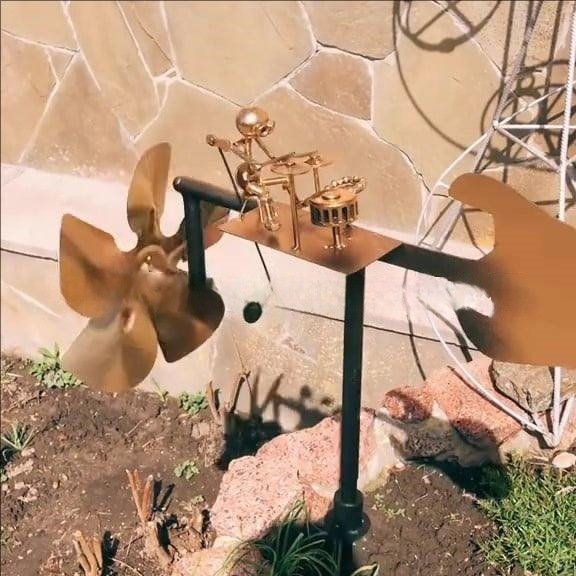 现货爆款Handmade Metal Drummer Windmill金属鼓手风车装饰