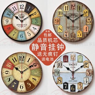 个性 欧式 现代简约复古卧室钟表客厅家用时钟表创意地中海无框挂钟