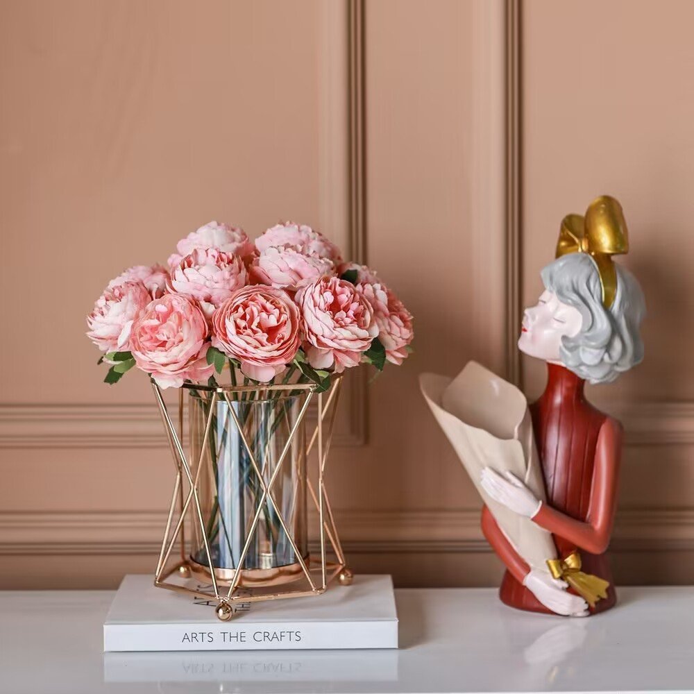 欧式现代金属花艺花瓶客厅北欧餐桌干花插花酒柜装饰玻璃摆件创意