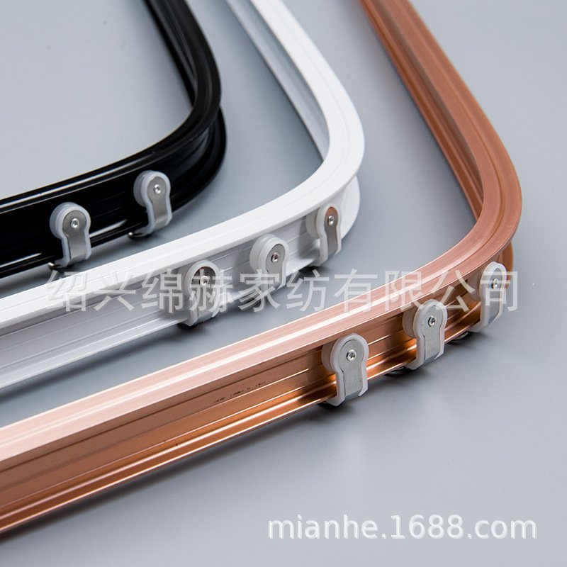 铝合金弯轨窗帘轨道拐角弧度U型L型窗户开滑轮侧装飘窗阳台导轨