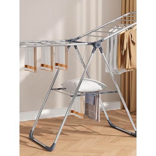 家用不锈钢翼型落地晾衣架阳台户外免安装晒被晒衣架折叠室内室外