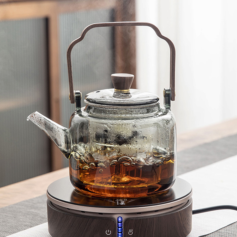 玻璃煮茶壶轻奢黑晶炉烧水壶蒸茶壶耐高J温提梁壶明火围炉煮茶茶