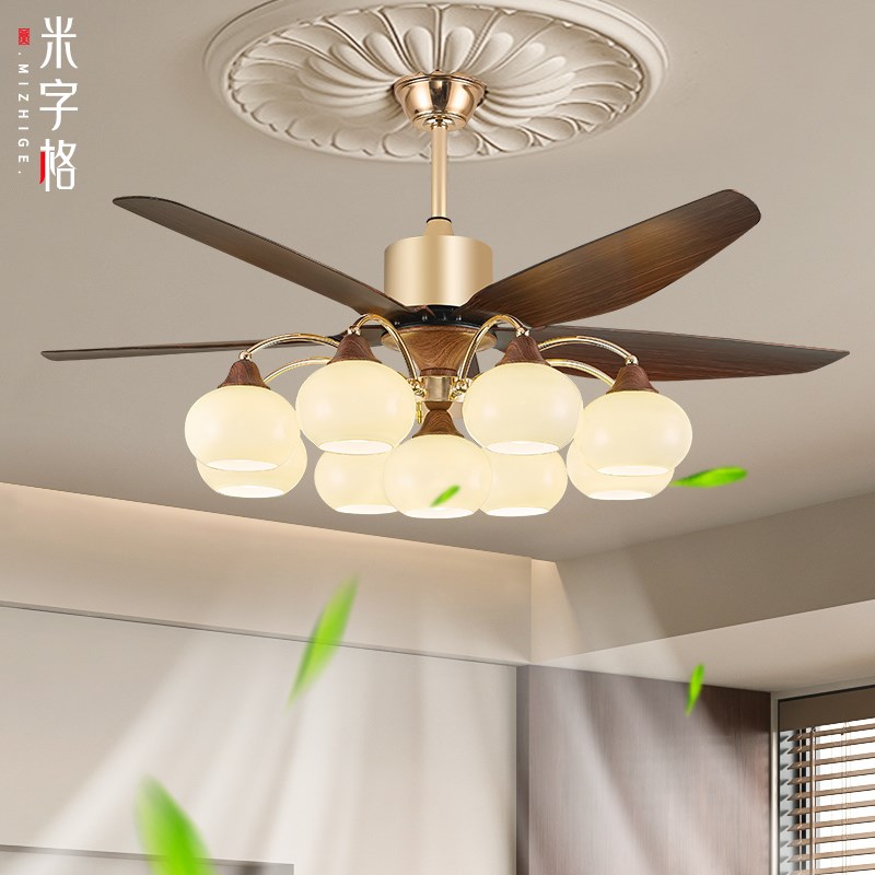 2025新款风扇灯吊扇灯家用一体吊灯客餐厅大风力奶油中.古电扇灯