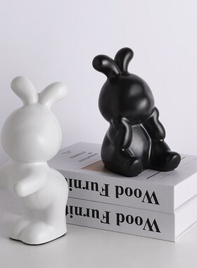 创意可爱兔子书档摆件现代家居简约风酒柜装饰P品摆设书房桌面书