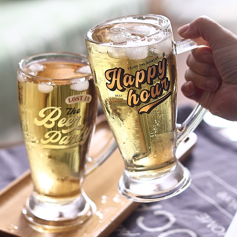 原创字母玻璃杯精酿啤酒杯扎啤杯大容量饮L料杯子露营酒吧烧烤商
