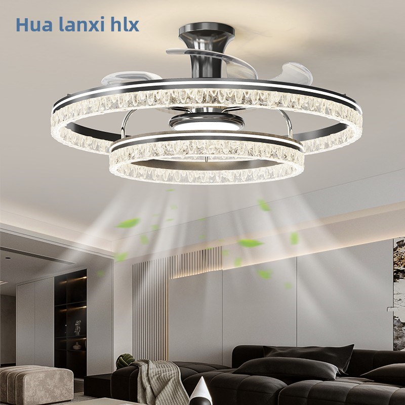 天花板隐形风扇灯2025新s的无障碍豪华高端客厅冰裂家用无声天花