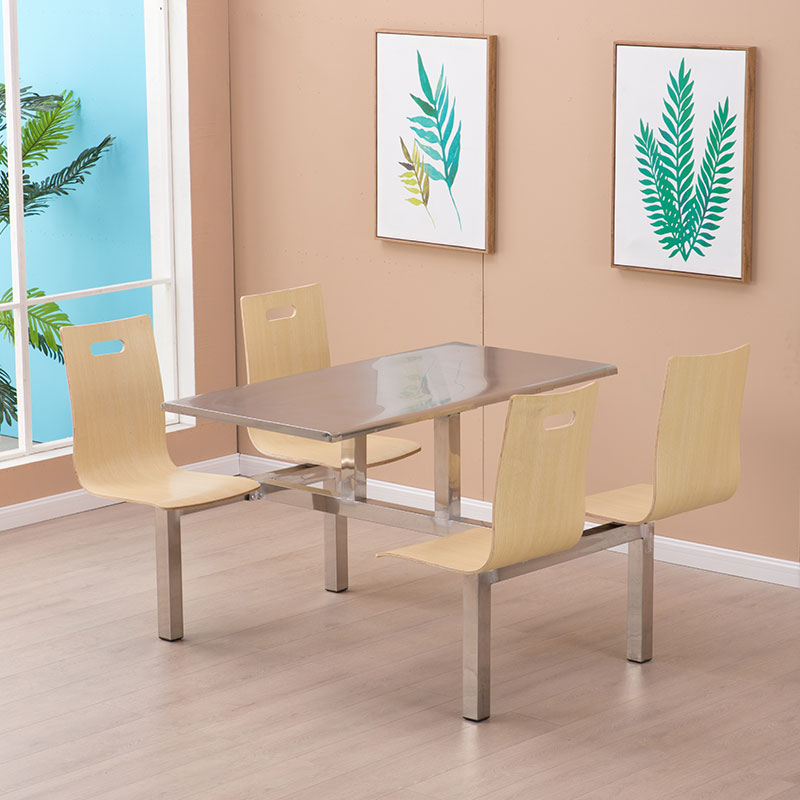 学校学生员工工地饭堂食堂餐桌椅组合4人I6人8人位 不锈钢连体桌