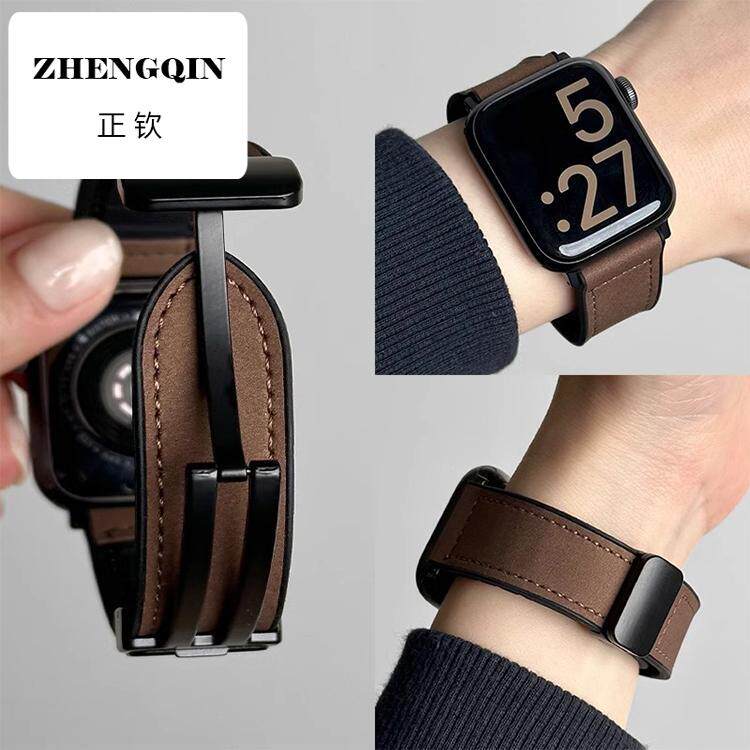 仰铂 适用iwatchs10表带疯马皮磁吸新款applewatchs9苹果手表皮质