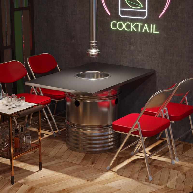 不锈钢圆桌商用炭火烤肉桌子工业风无烟净化电磁炉火锅.烧烤一体