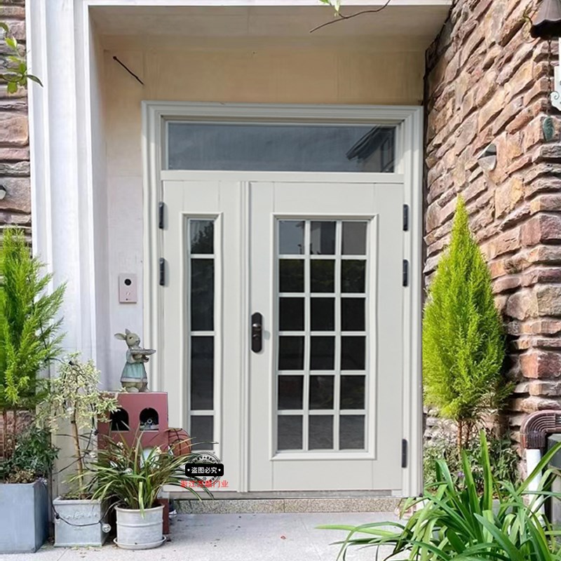 别墅大门双开门玻璃入户门防y盗门家用农村自建房进户门不锈钢铜