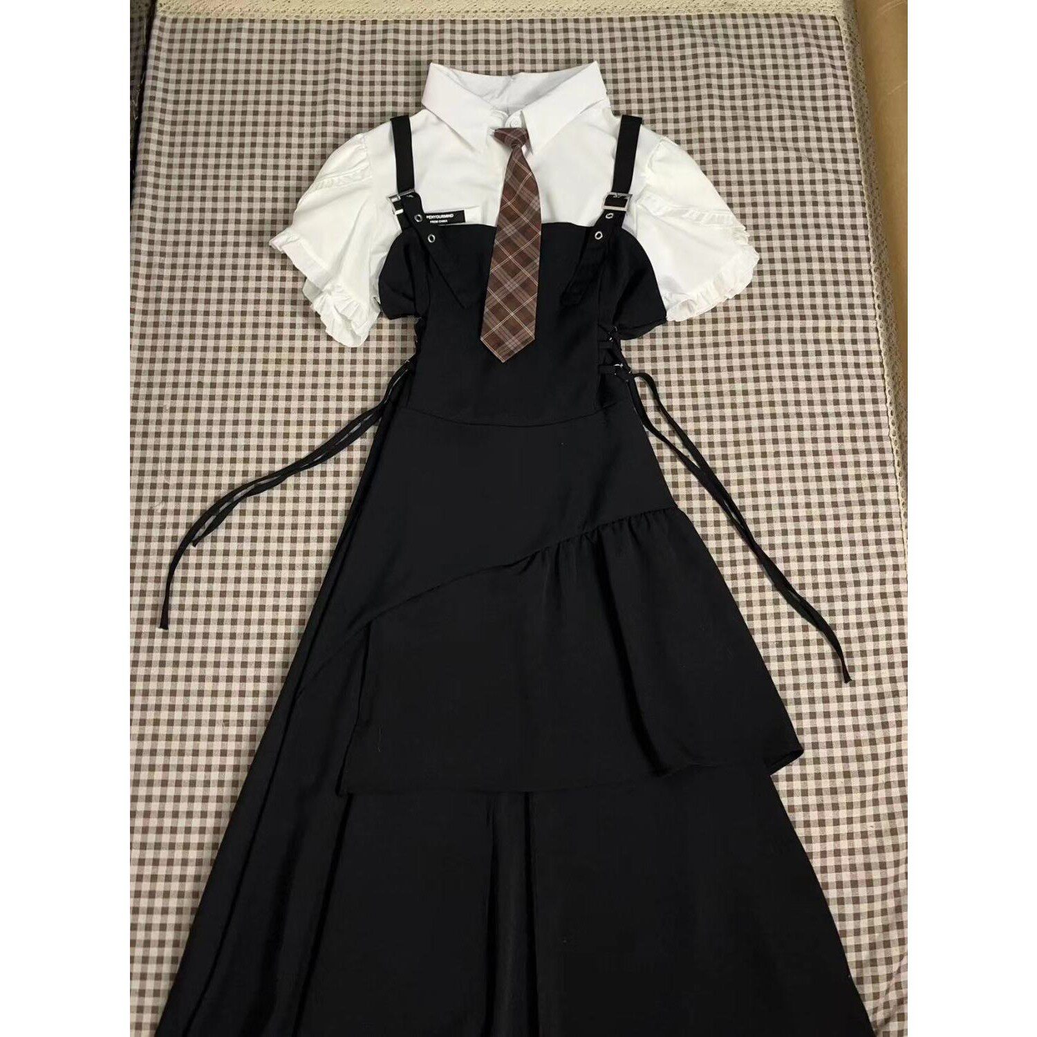 学院风多巴胺衬衫背带裙女学生夏季显瘦减龄背带连衣裙套装