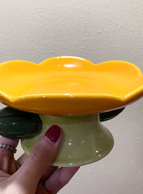 康派特-Camily花朵猫碗陶瓷高脚猫食盆猫水碗保护颈椎防打翻碗