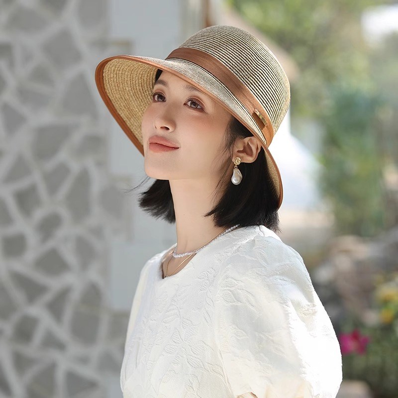 帽子假发一体短发高级感日系时尚百搭草帽女夏天防晒帽韩版遮阳